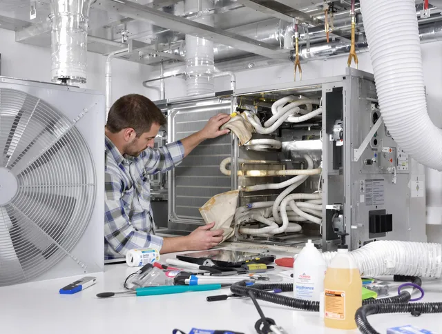 Norwell Air Duct Cleaning specialist performing precision AC coil cleaning in Norwell