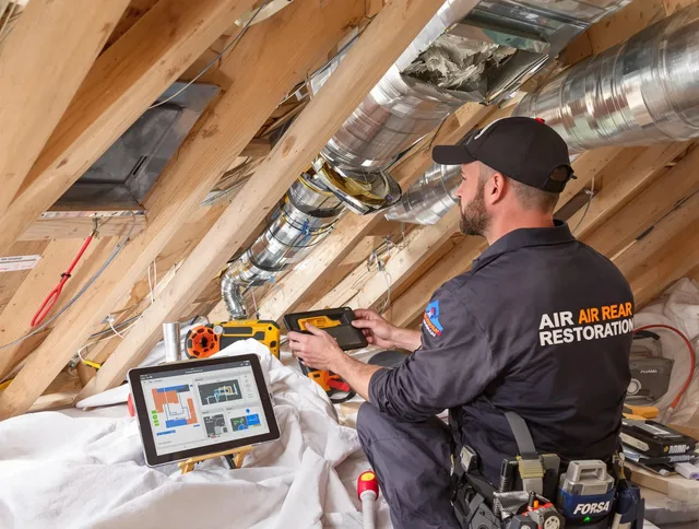 Norwell Air Duct Cleaning technician performing precise duct repair work in Norwell
