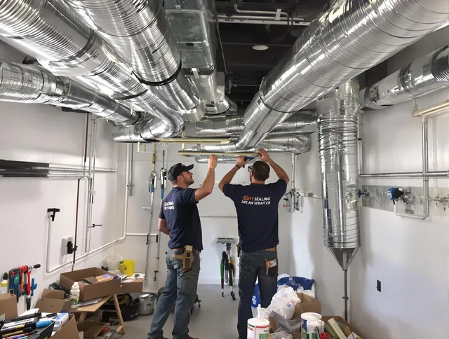 Norwell Air Duct Cleaning technician applying professional duct sealing solutions in Norwell