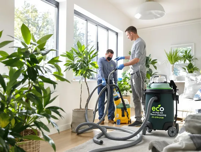 Norwell Air Duct Cleaning technician performing eco-friendly duct cleaning using sustainable methods in Norwell