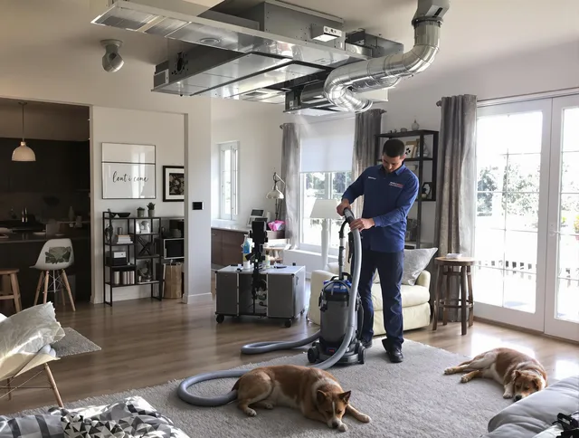 Norwell Air Duct Cleaning technician performing detailed indoor duct cleaning for improved air quality in Norwell