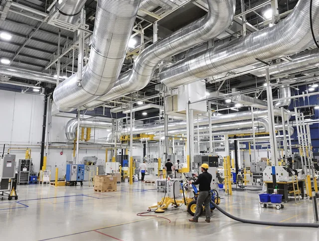 Norwell Air Duct Cleaning team performing comprehensive industrial duct cleaning at a large facility in Norwell